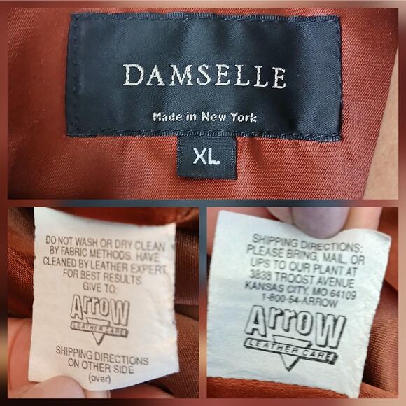 Damselle VTG SZ XL Genuine Leather Whip Stitched Button Front Buttery Soft Coat - Picture 5 of 5